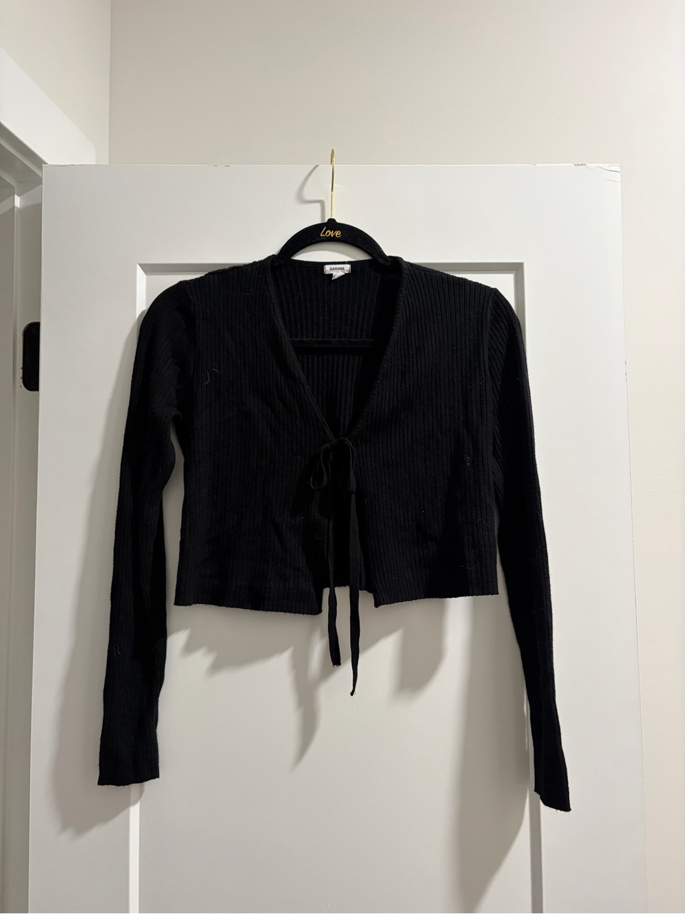 Garage Black Ribbed Tie Front Crop Top Size S